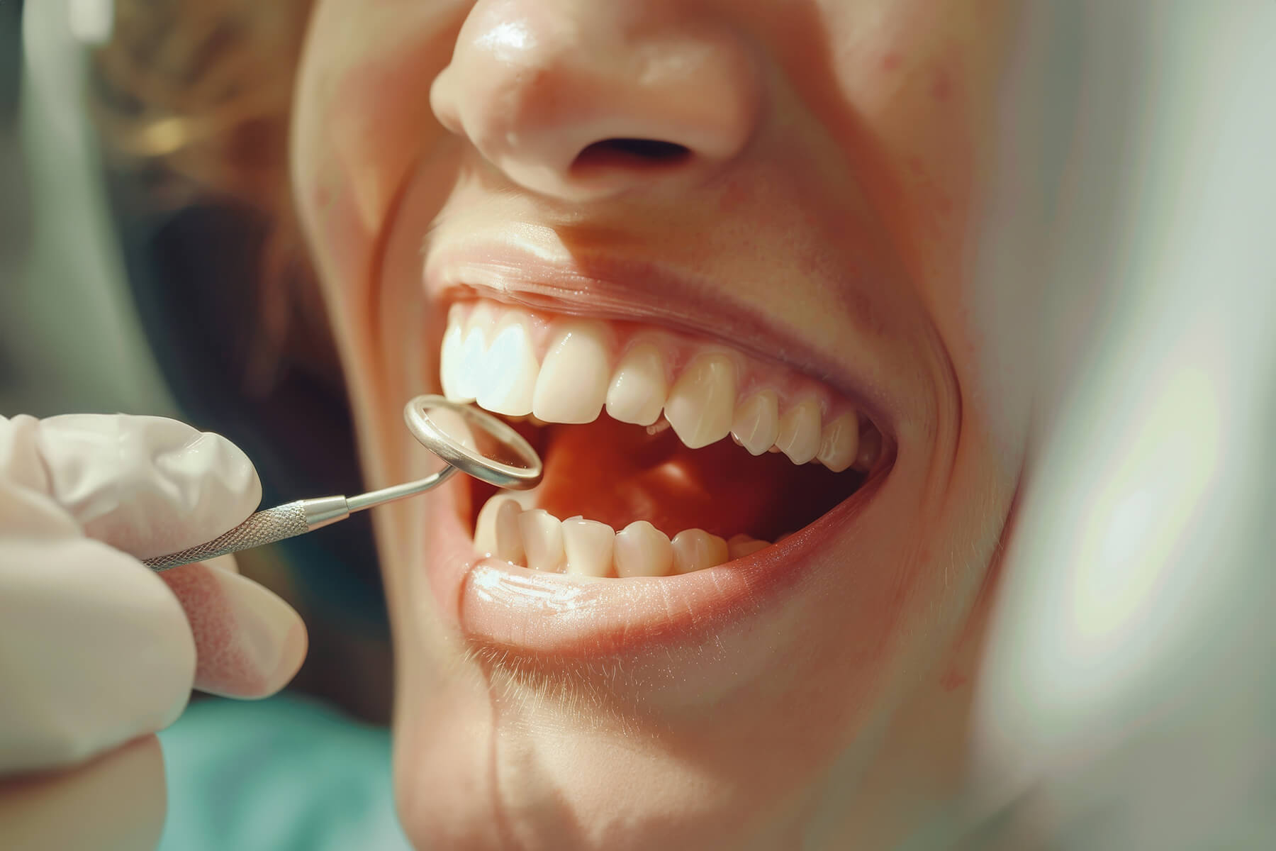 Ästhetische Zahnmedizin in Hamburg (Meiendorf) [tehemeopt name='firma'] | Nahaufname eines geöffnetes Mundes von einem Patienten, der vom Zahnarzt untersucht wird